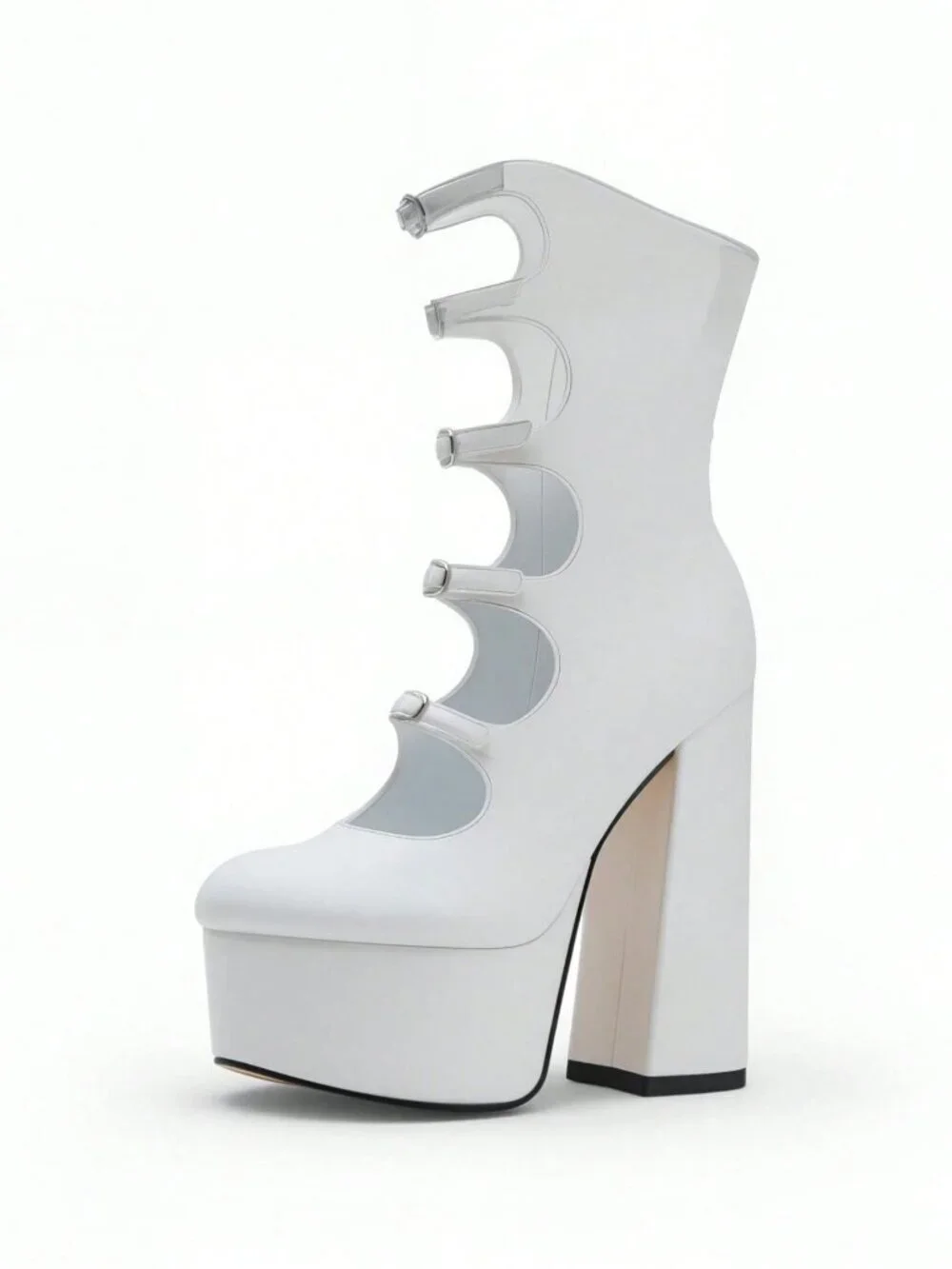 Glamorous Women's Round Toe Cut-Out Platform Chunky Heel Buckle Straps Ankle Boo